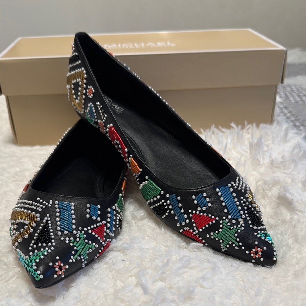 Black and Red Embellished Flats for Special Occasions
